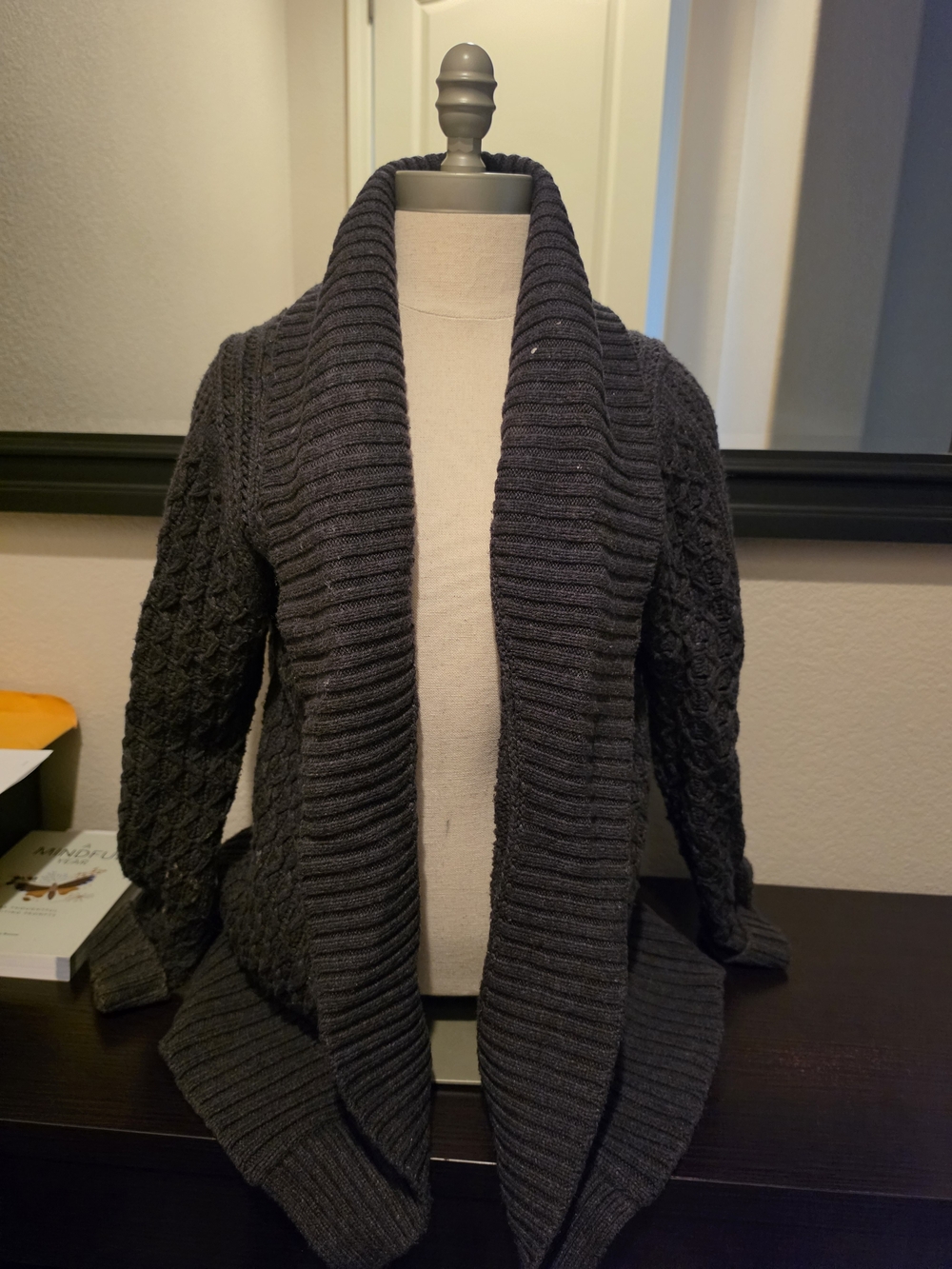 Banana Republic Dark Charcoal Open-Front Shawl Collar Cardigan
